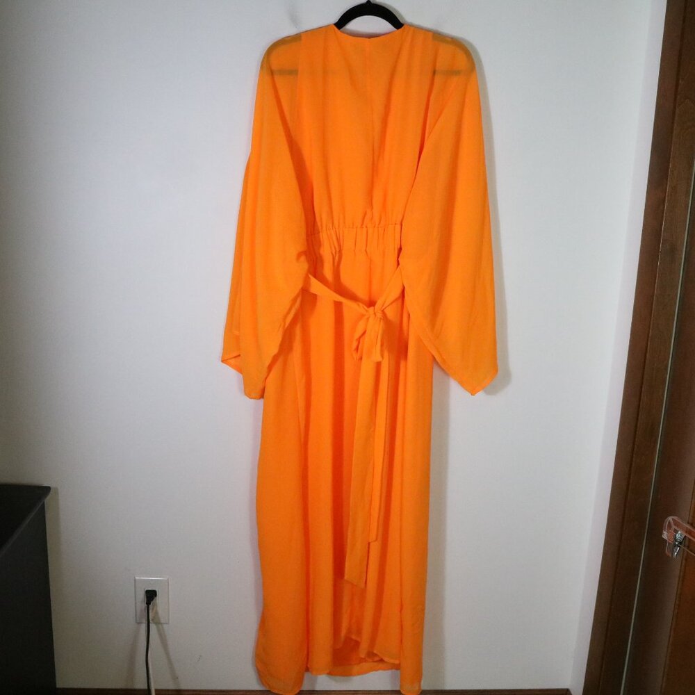 Eloquii Surplice Bodice Maxi Dress Womens 20 Tangerine Orange Long Sleeve Flowy - Picture 8 of 8